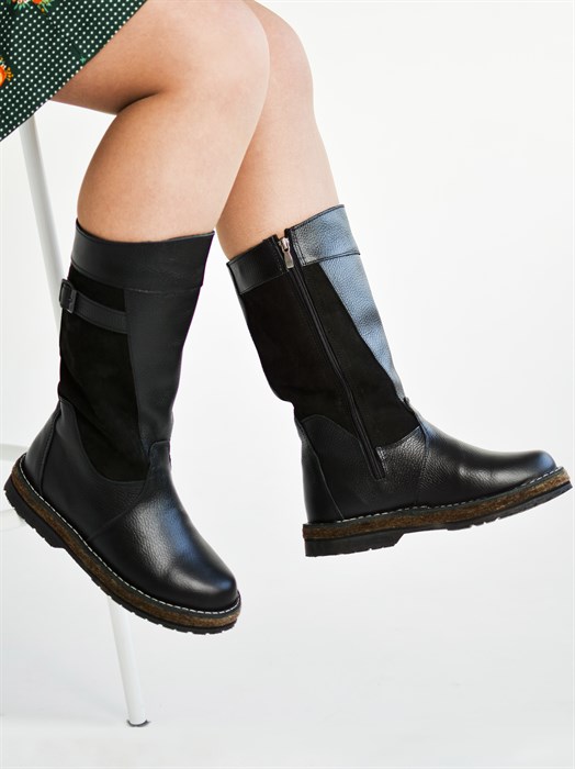 Монголки женские, подошва войлок, черные с молнией МУ-11(ЖВ2-01) SA43MONGMU11BLACK